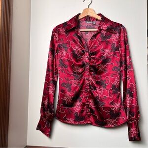 Apt 9 Long Sleeve Button Down Blouse Women’s Size S Red